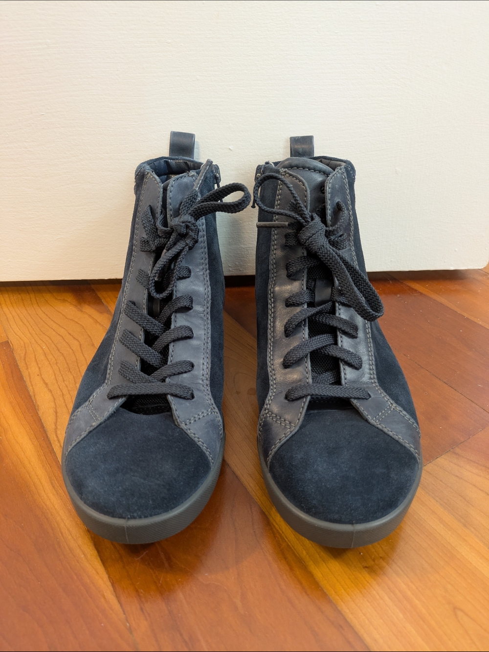 Ecco Navy Suede And Leather High Top Sneakers